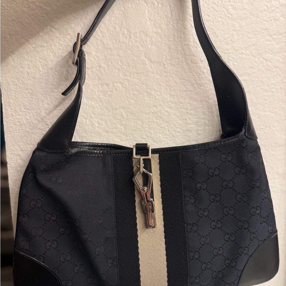 Gucci Vintage GG Monogram Canvas Jackie O-Hobo Bag with Web Stripe - FREE SHIP - Picture 14 of 15